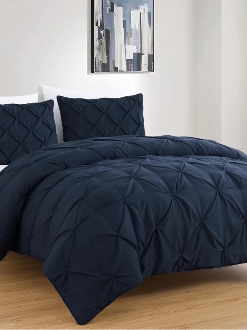 Navy Pintuck king 3 piece Comforter Set